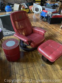 1970s Red Reclining Chair with Ottoman & End Table