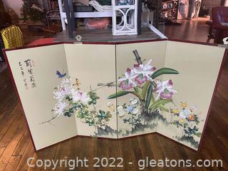 Japanese 4 Panel Screen, Spring Flowers