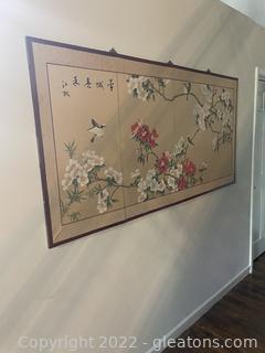 Japanese 4 Panel Screen, Birds & Flowers