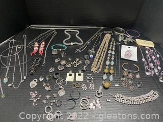 Large Silver Costume Jewelry Lot