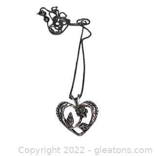 Pretty Sterling Silver Rise and Heart Necklace