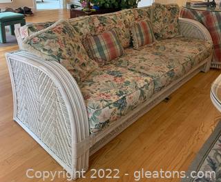 Wicker Sofa with Floral Fabric 