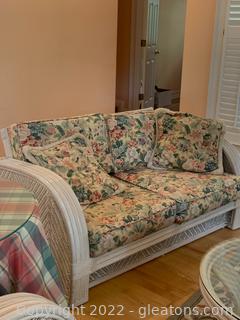 Wicker Loveseat with Floral Fabric 