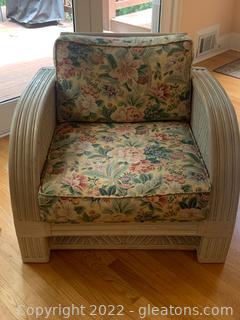 Wicker Accent Chair with Floral Fabric 