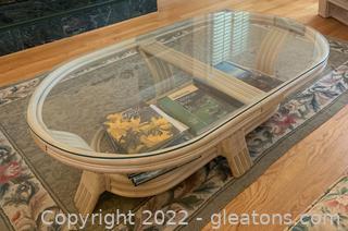Wicker Coffee Table with Glasstop and Books 