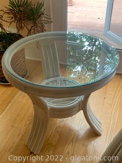 Wicker Side Accent Table with Glass Top 
