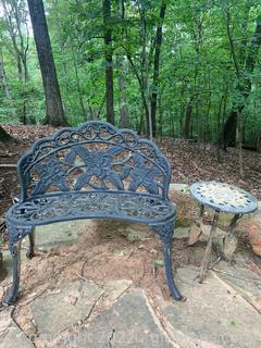 Cast Iron Garden Bench with Cast Aluminum Side Table