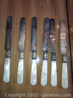 6 Gorgeous Sterling knives with Mother of Pearl Handles