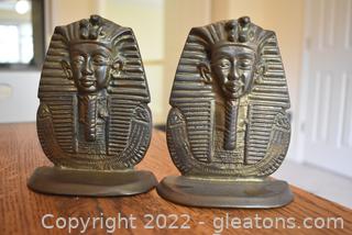 Vintage Brass Egyptian Bookends - King Tut - Revival Style Pharoah