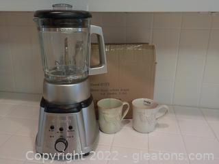 A Nice Stainless Steel Cuisinart Blender and 5 Carafina Coffee Mugs