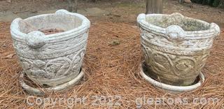 Pair of Cement Planters with Under Plates