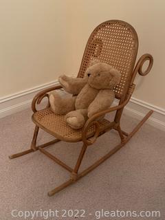 Adorable Cane Childrens Rocking Chair with a Vermont Teddy Bear Co. Bear