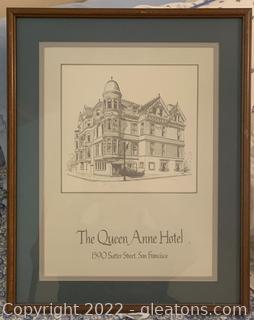 Framed Depiction of the Queen Anne Hotel in San Francisco