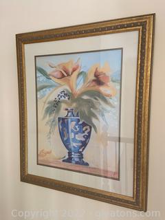 Framed Floral Still Life in Blue Vase