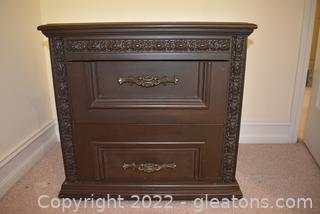  Two Drawer Night Stand with Carved Trim