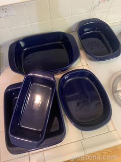 Blue Glazed Stoneware Baking Dishes by Chantal. (5pc) handcrafted in China.