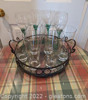 4 Wine Goblets, 6 Pilsner Glasses and a Beautiful Serving Tray 