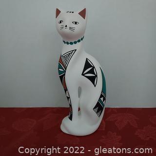 Native American Pottery Cat Sculpture Signed
