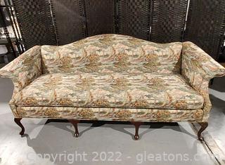 Lovely Camelback Sofa with Queen Anne Legs and Rolled Arms