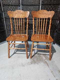 2 Nice Oak Pressback Dining Room Chairs