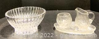 Lead Crystal Bowl and A Glass Dish with Creamer/Sugar