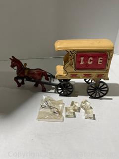 Cast Iron Horse Drawn Ice Wagon W/ Ice Cubes & Pick 