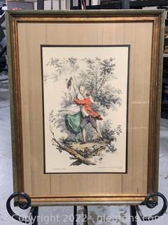 Framed Hand Colored Engraving by Boucher