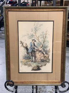Framed Hand-Colored Engraving by Boucher