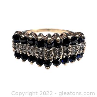 Blue Sapphire and Diamond Ring in 10kt Yellow Gold