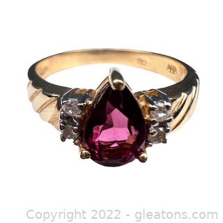 14K Yellow Gold Tourmaline and Diamond Ring