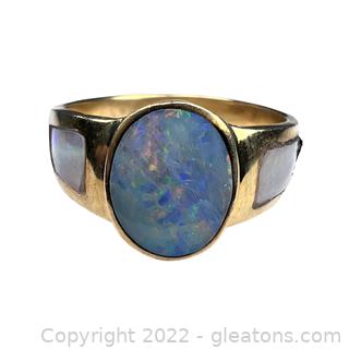 Men's Handmade 14K Yellow Gold Opal Ring