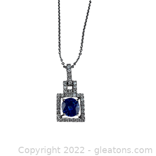 Gorgeous 1ct Sapphire and Diamond Necklace 18kt & 14kt White Gold