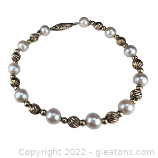 14kt Yellow Gold and Pearl Beaded Bracelet