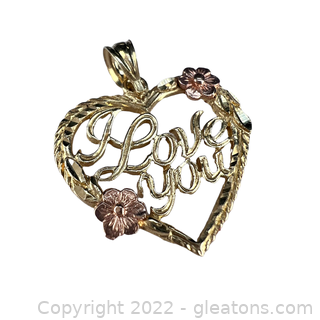 14kt Yellow and Rose Gold "I love you" Heart Pendant