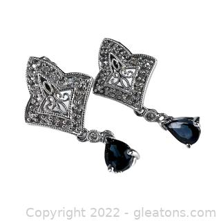 Beautiful Sapphire & Diamond Drop Earrings 10kt White Gold