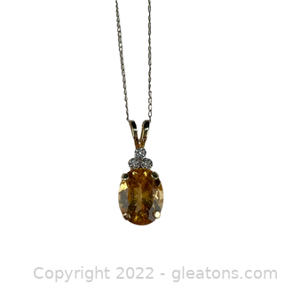Pretty Citrine and Diamond Necklace in 14kt Yellow Gold