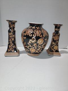 Lovely Home Decorative Accent-2 Candle Holders and Vase