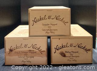 Nickel and Nickel Cabernet Wooden Wine Boxes with Lid and Inserts (3) 