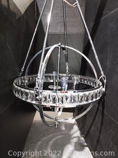 Beautiful Chrome and Crystal 4 Light Sphere Chandelier (Heavy, In wooden crate, see crate size in description)