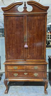 Gorgeous Many Uses Queen Anne Style Armoire w/ Wood Inlay and Ball & Claw Feet