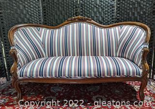 Antique Victorian Hand Carved Solid Wood Sofa Couch