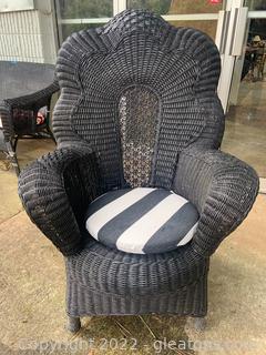 Victorian Fan Back Wicker Chair with Cushion