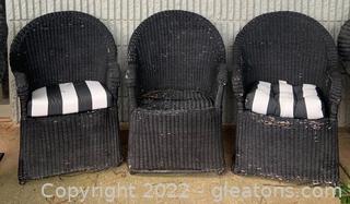 Three Out Door Wicker Patio Chairs-Two Have Cushion