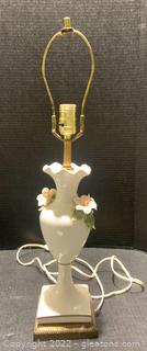 Vintage Ivory Porcelain Lamp with Floral Accents