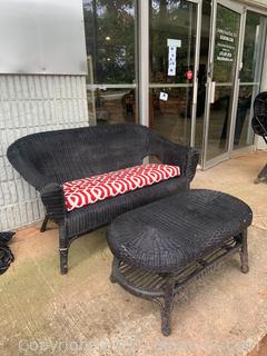 Vintage Wicker Outdoor Loveseat and Coffee Table