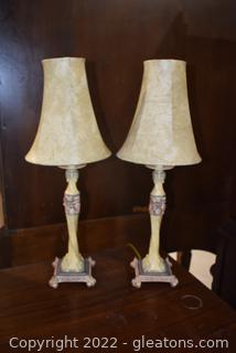 Pair of Resin Buffet Lamps with Faux Leather Shades