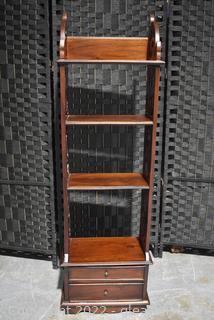 4 Tier Open Back Display Cabinet with 2 Drawers and Carved Sides