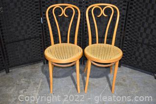 A Pair of Thonet Sweet Heart Bentwood Caned Bistro Chairs
