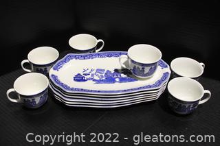 Johnson Bros Willow Pattern Snack Plate & Cup Set (6)