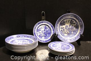 Blue Willow by Churchill Bowls (7) & Johnson Bros Blue Willow Bread & Butter Plates (6)